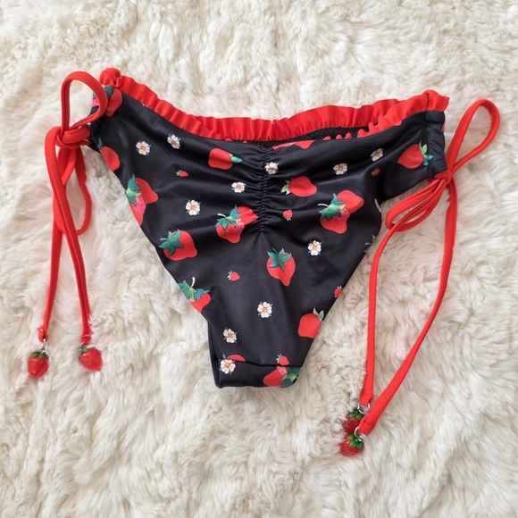 Dolls Kill x Strawberry Shortcake black and red strawberry bikini set - Picture 6 of 6